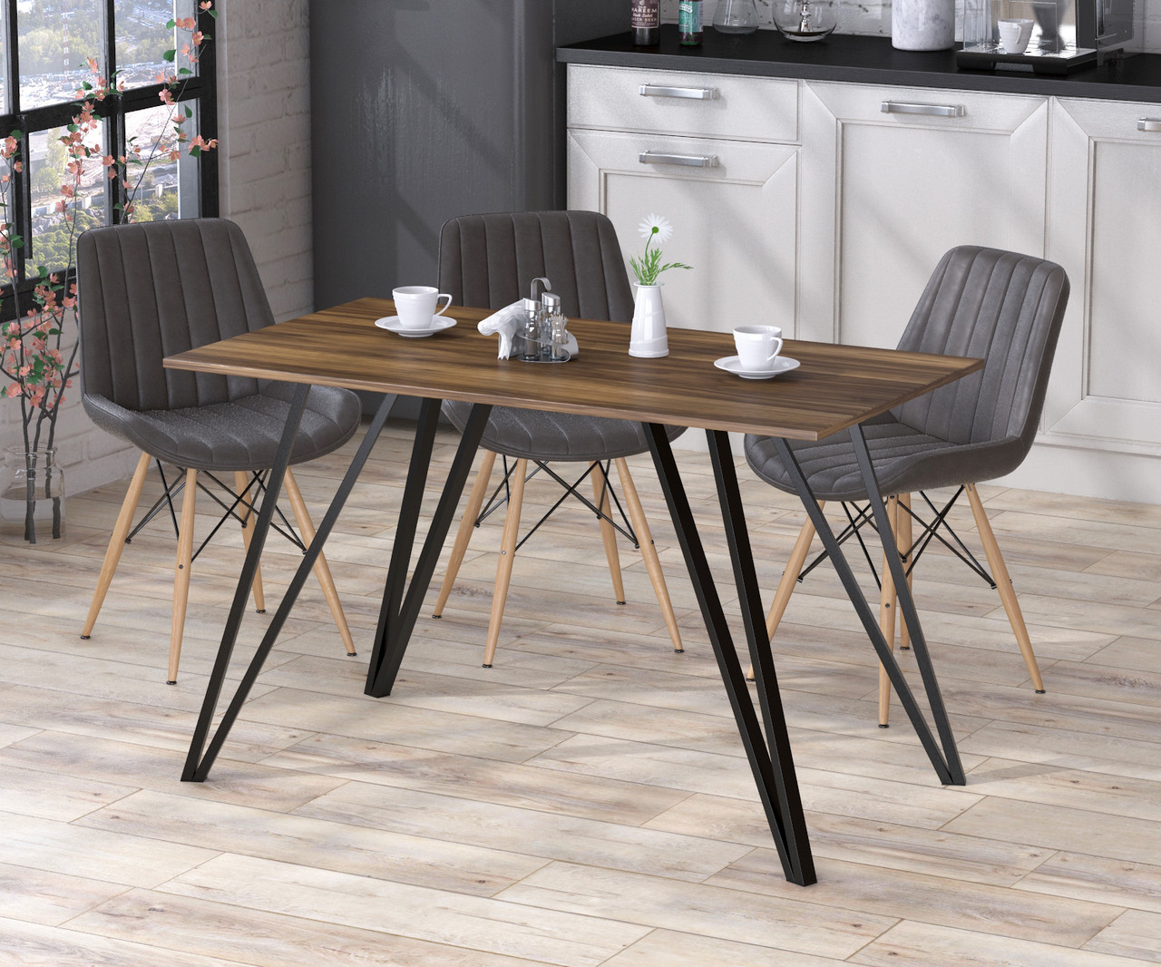 Стіл обідній Ліма 120-65 LD 120х65х74 см Горіх Модена. Кухонний стіл лофт із металу, фото 1