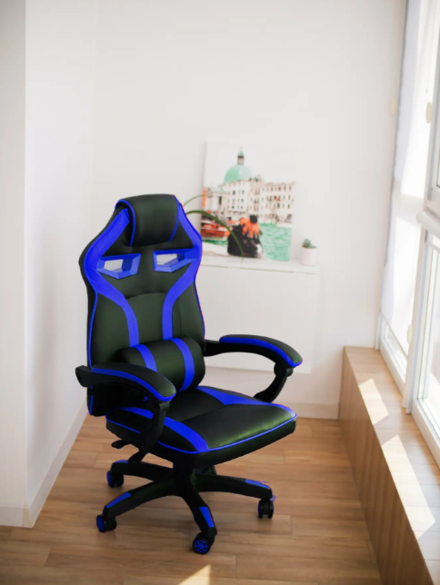 Геймерське розкладне крісло ігрове для приставки професійне стілець комп'ютерний Bonro B 827 синій