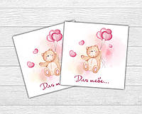 Мини открытка на День святого Валентина. Мишка на шарах "Для тебе" для подарков, цветов, букетов (бирочка)