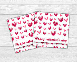 Міні листівка на День святого Валентина. Фон серця Happy Valentines для подарунків, квітів, букетів (бірочка)