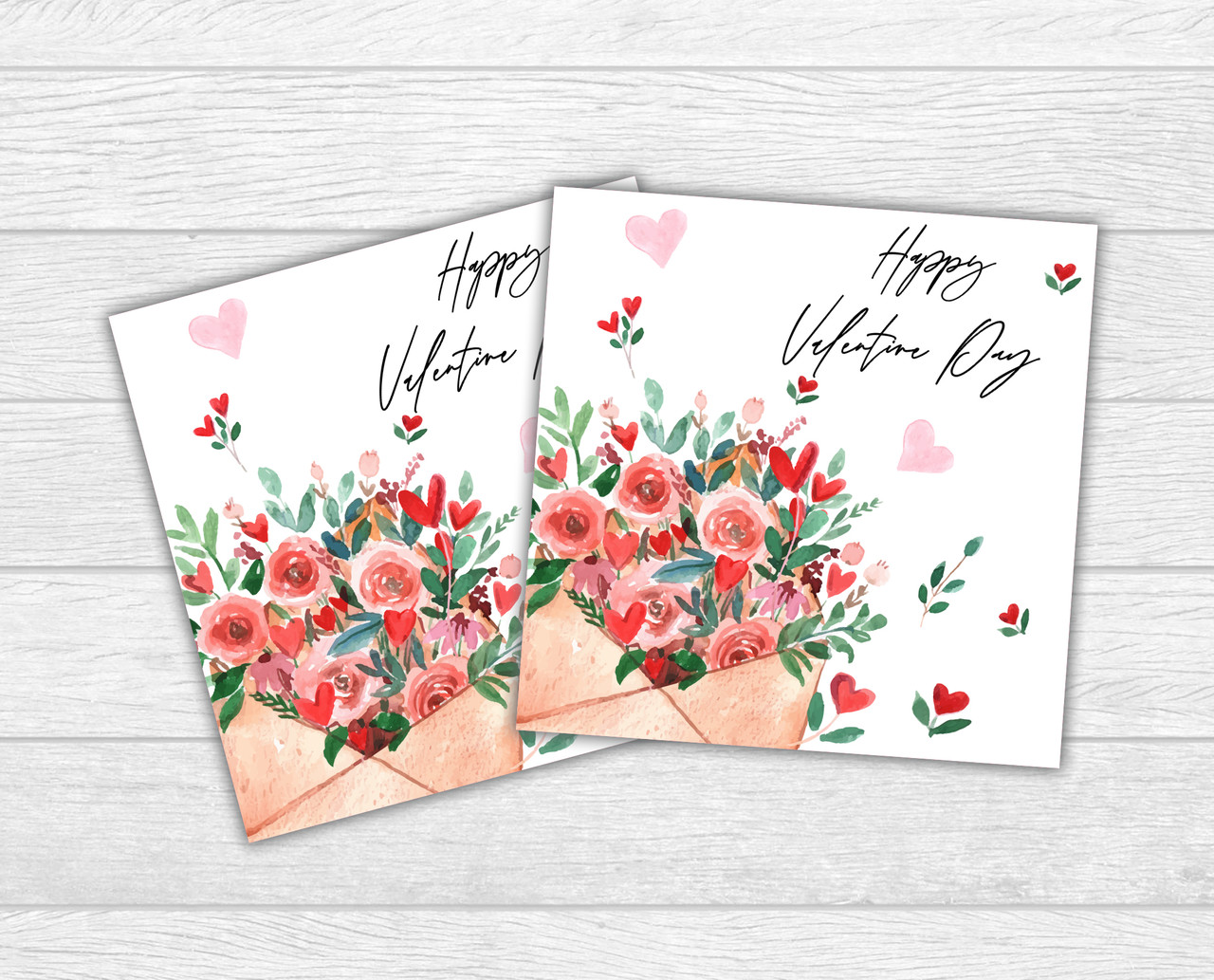 Міні листівка на День святого Валентина. Конверт квіти Happy Valentine для подарунків, квітів, букетів (бірочка)