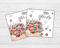 Мини открытка на День святого Валентина. Конверт цветы Happy Valentine для подарков, цветов, букетов (бирочка)