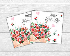 Міні листівка на День святого Валентина. Конверт квіти Happy Valentine для подарунків, квітів, букетів (бірочка)