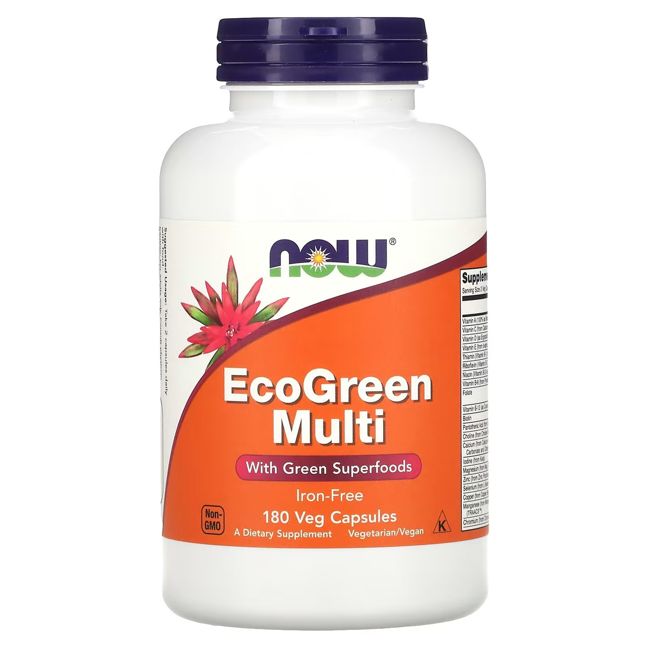 Вітаміни з суперпродуктами без заліза Now Foods EcoGreen Multi Iron-Free 180 капс.