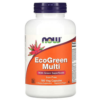 Вітаміни з суперпродуктами без заліза Now Foods EcoGreen Multi Iron-Free 180 капс., фото 1