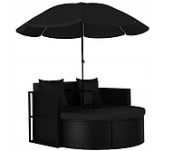 Шезлонг кровать VidaXL с зонтиком черного цвета