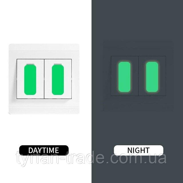 Прямокутні наклейки, що світяться, на вимикач світла, що світяться в темряві вночі, фото 1