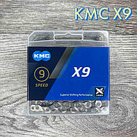 Цепь KMC X9 Silver/Grey для 9 скоростных трансмиссий велосипеда