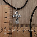 Срібний хрестик з цепочкою із шовку. Кулон хрест срібло та шовковий шнурок зі срібним замком., фото 5