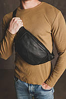 Мужская кожаная бананка черная сумка на пояс | Сумка через плечо из натуральной кожи (My)