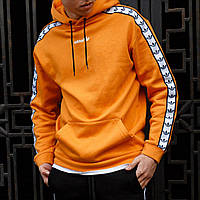 Мужское зимнее худи Adidas оранжевое с лампасами | Мужская теплая кофта с капюшоном Адидас (My)