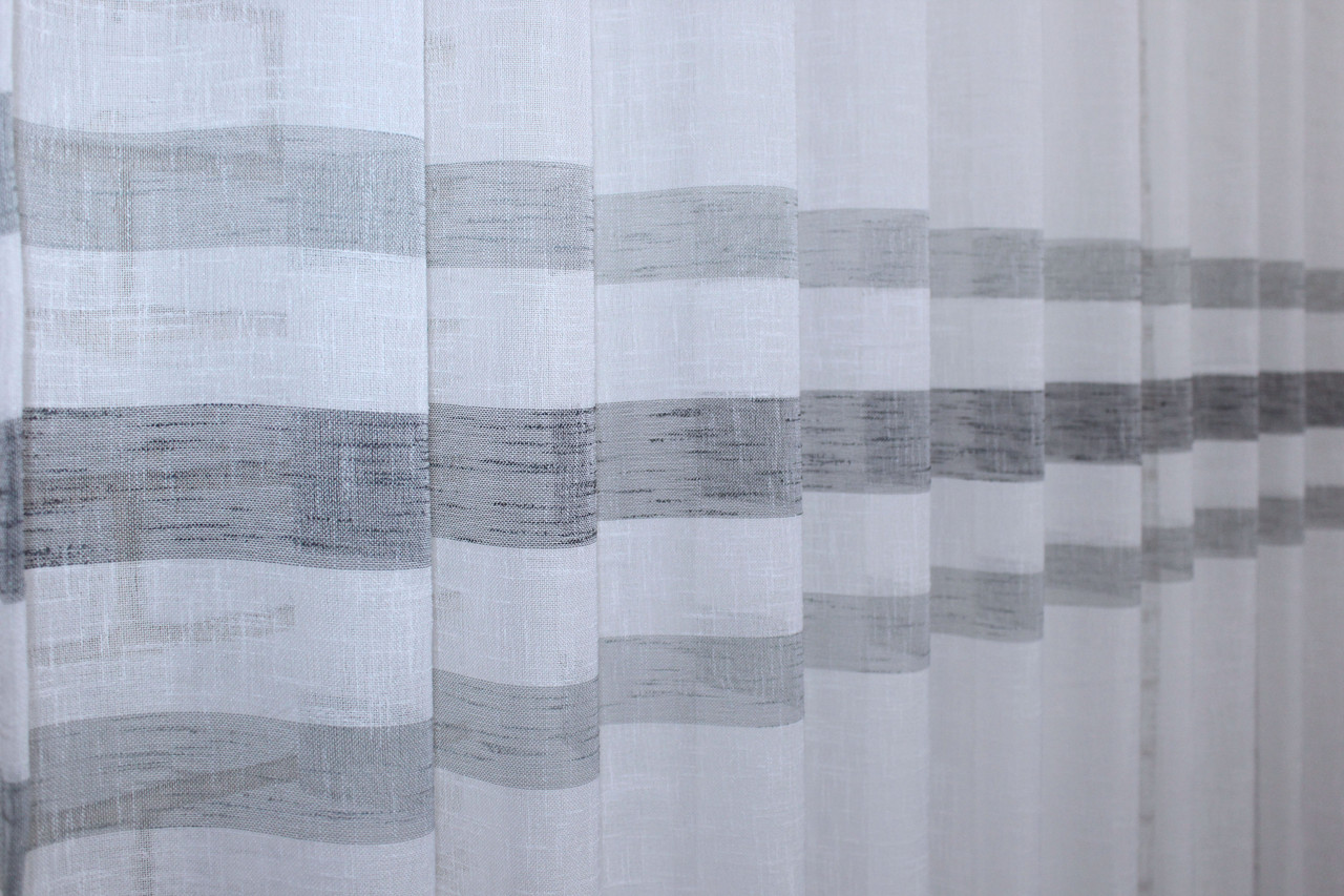 Залишок (1х2,7м.) тканини з рулону. Льон полоси, колекція "Лондон". Колір білий з сірим. Код 688ту 00-316