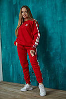 Женский зимний спортивный костюм Adidas красный без капюшона | Комплект свитшот и штаны на зиму (My)