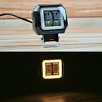 Дополнительная светодиодная LED фара 20Вт квадратная с ДХО Желтого цвета Четкой световой теневой границей