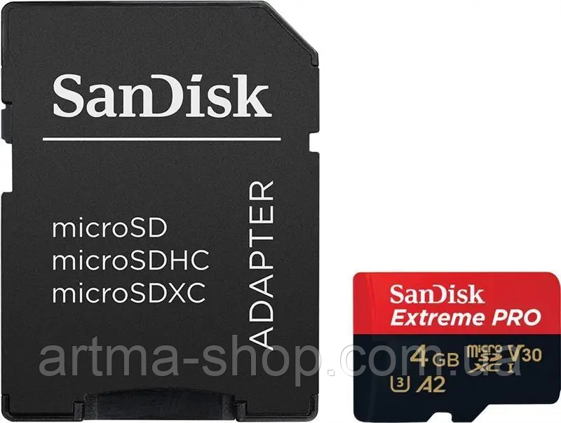 Карта пам'яті SanDisk micro SD 4 GB Class 10 + адаптер