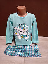 Дитяча піжама для дівчинки Туреччина ASMA утеплена з мікроначісом Киця на 3-8 років м'ята бавовна
