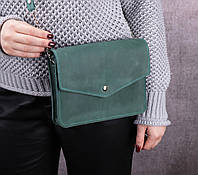 Бірюзова жіноча шкіряна сумка клатч на ланцюжку / Стильна жіноча сумочка на плече з натуральної шкіри