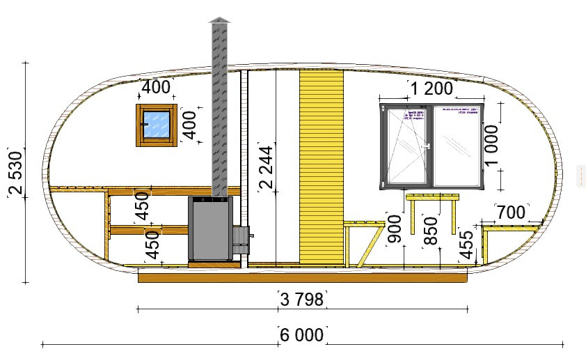 овальная баня чертеж