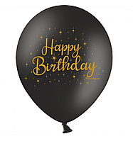 Латексна кулька BELBAL 12" (30 см) Happy Birthday золото на чорному