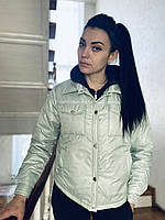 Демисезонная куртка короткая на девочку-подростка мятная размеры 146, 152, 158, 164