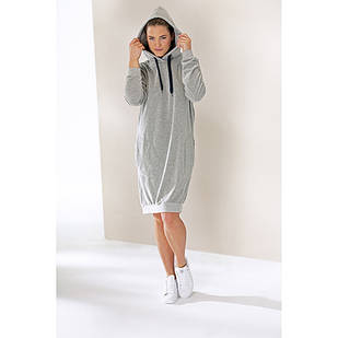 Халат жіночий, cotton 40%/polyester 60%, Longsize-Hood, сірий/синій, розмір S (82071S)