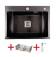 Мойка кухонная из нержавеющей стали Platinum Handmade PVD черная 65*45 (3\1 мм)