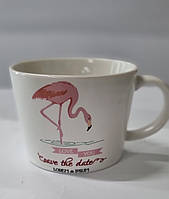 Кружка керамічна, біла, рожевий фламінго і кактус