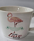 Кружка керамічна, біла,  рожевий фламінго, фото 2