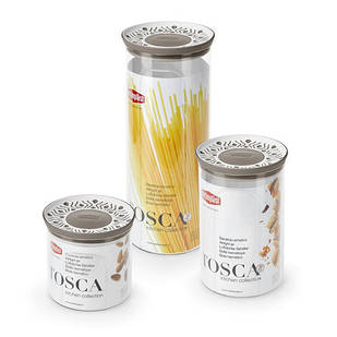 Набір із 3-х круглих герм.ємностей TOSCA біло-cірий (0,7л+1,2л+2,2л) (55681)