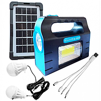 Фонарь аккумуляторный с функция PowerBank WOW JA-2007 Набор солнечная панель + 2 лампочки Синий