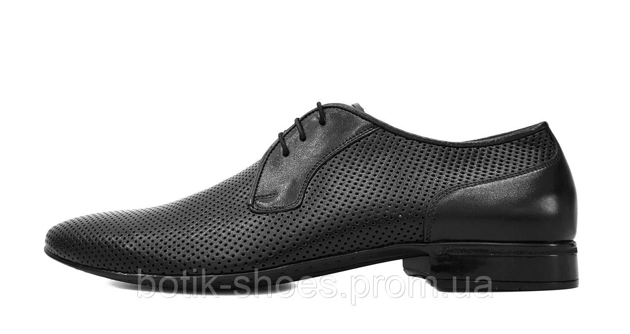 Свадебные мужские кожаные туфли кожа с перфорацией классические нарядные модельные черные 44 размер Basso 1010 - фото 2 - id-p1749094183