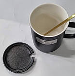 Кухоль керамічний чорний із кришкою і ложкою, фото 2