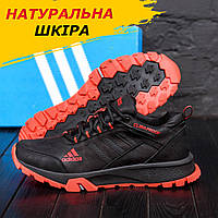 Осенние мужские кожаные кроссовки Adidas (Адидас) черные удобные из натуральной кожи весна осень *а-111ч.к*