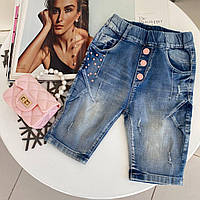 Бриджи шорты джинсовые на девочку с пуговицами Синие 15109 56, Синий, Для девочек, Лето, 11 , 6 лет