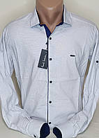 Сорочка чоловіча Paul Smith vd-0055 біла у принт приталена трансформер стрейч-котон Туреччина з довгим рукавом