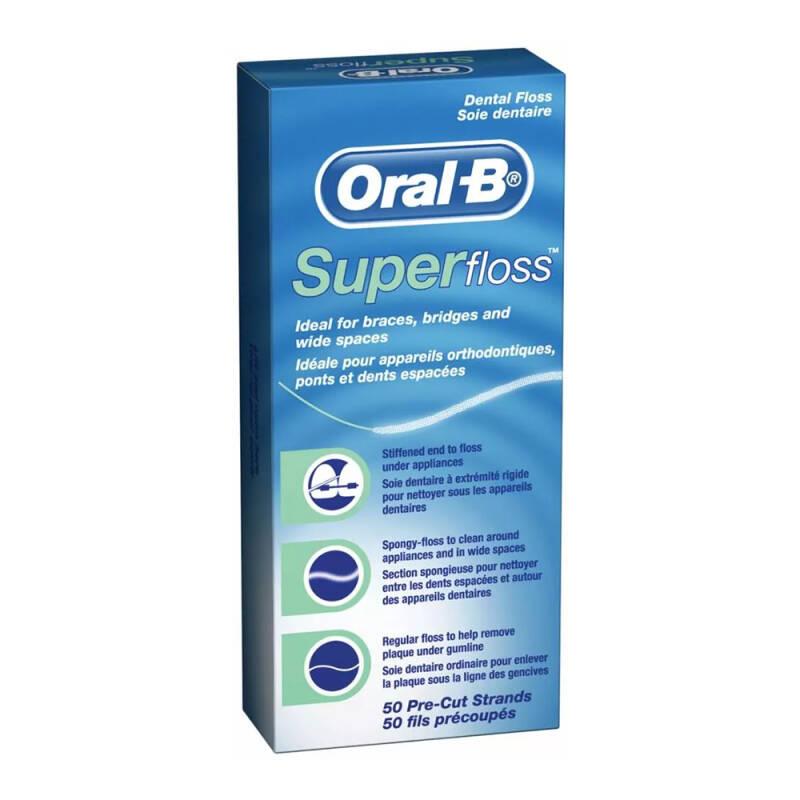 ORAL-B SuperFloss 60см x 50шт. - зубна нитка з тонкою губкою для чищення мостів, брекетів