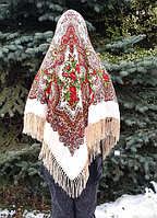 Украинский народный платок Надия 140*140 см молочный