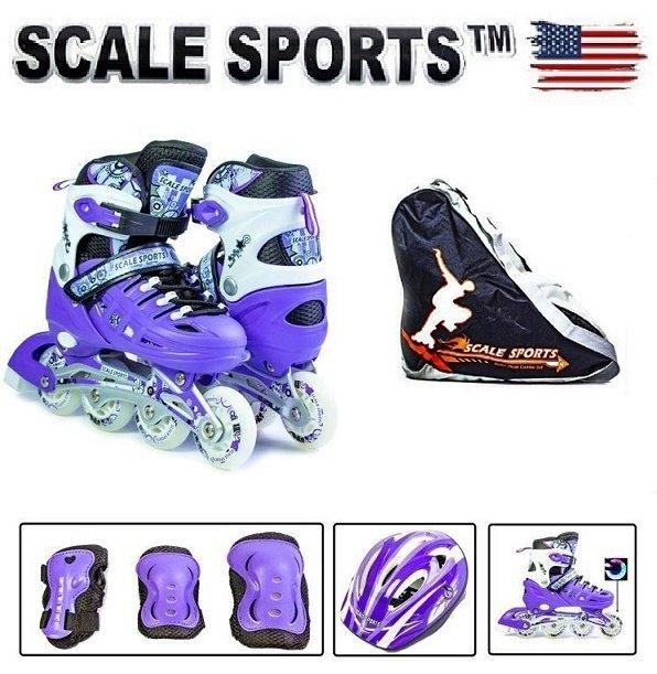 Набір роликів із захистом Scale Sports LED Фіолетовий (розмір 34-37) + сумка