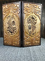 Дерев'яні патріотичні нарди, оформлені ручним різьбленням, 60*30*8 см, арт.195062