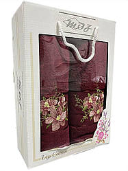 Подарунковий набір рушників Cattleya Туреччина Бордовий