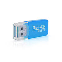 Кардрідер універсальний MERLION CRD-1BL TF / Micro SD, USB2.0, Blue, OEM Q1500