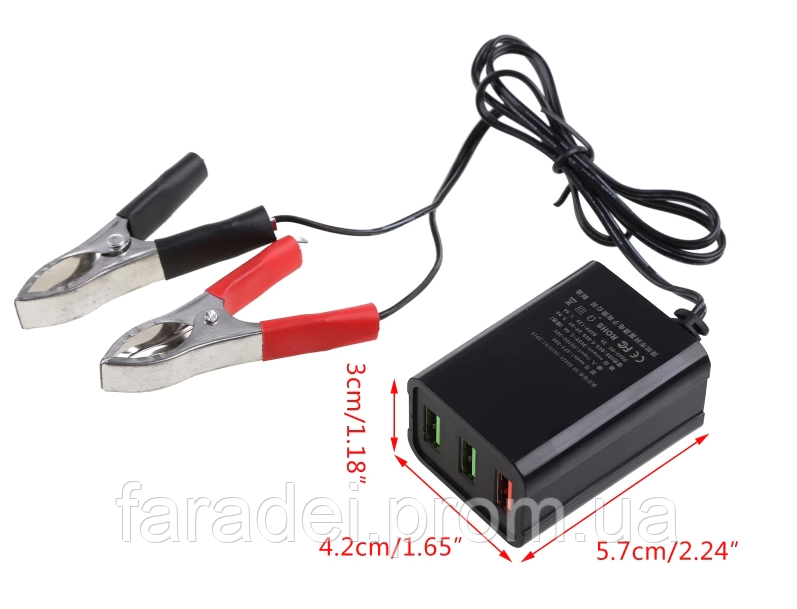 USB зарядное устройство для телефона с крокодилами от аккумулятора 12В ...