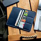 Чоловічий синій портмоне з натуральної шкіри ручної роботи TRIO без фіксації Гаманець, фото 2