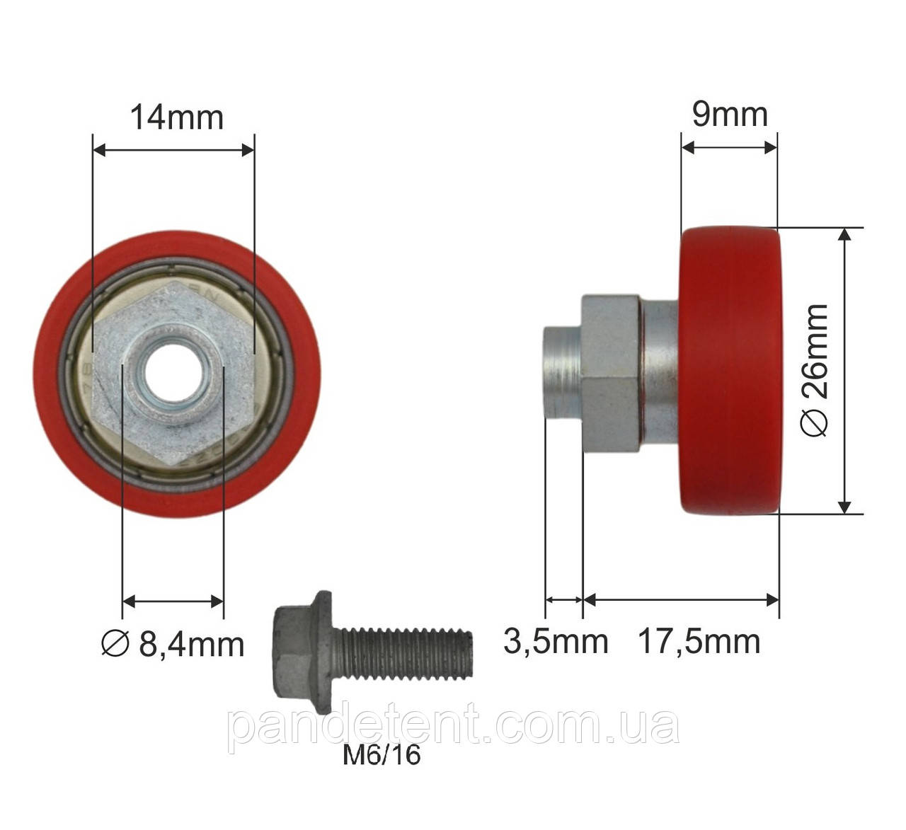 Ролик зсувного даху 26x9x17