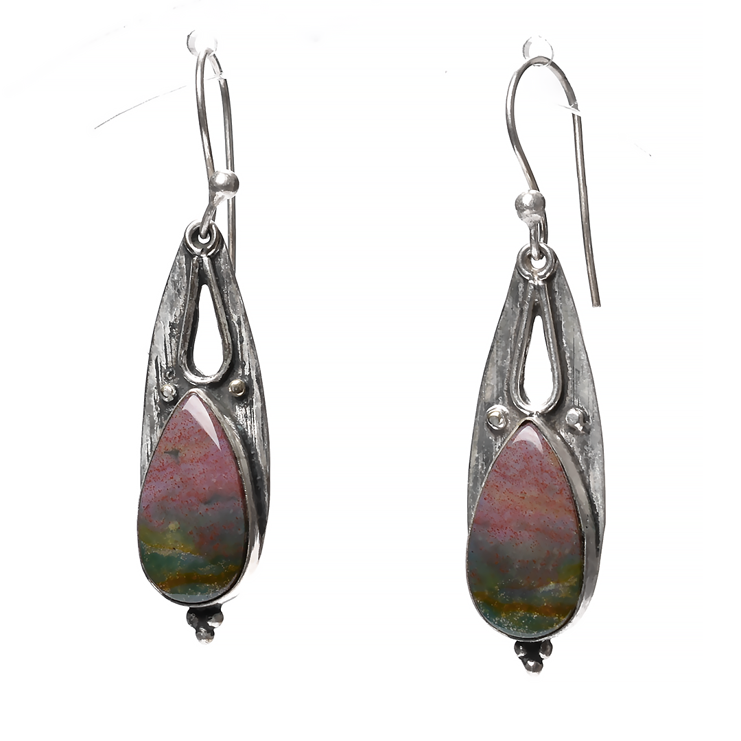 Геліотроп яшма мельхіорові сережки, 812СРГ