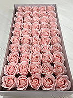 Мыльная роза 5 см. оптом, цветы из мыла коробка 50 штук (Нежно-розовый)