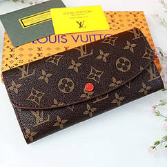 Жіночий брендовий коричневий гаманець з еко-шкіри молодіжний красивий модний гаманець портмоне на кнопці