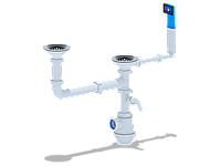 Двойной сифон для кухонной мойки ANI-plast A7700 разноуровневый смещенный, 3 1/2" x 40 с переливом и отводом