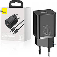 Сетевое зарядное устройство для телефона USB-C Baseus Super Si Quick Charger + Cable 25W 3A Черный (CCCJG25CE)