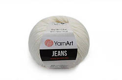 Пряжа для в'язання Yarn Art Jeans. 50 г. 160 м. Колір 01 молочний